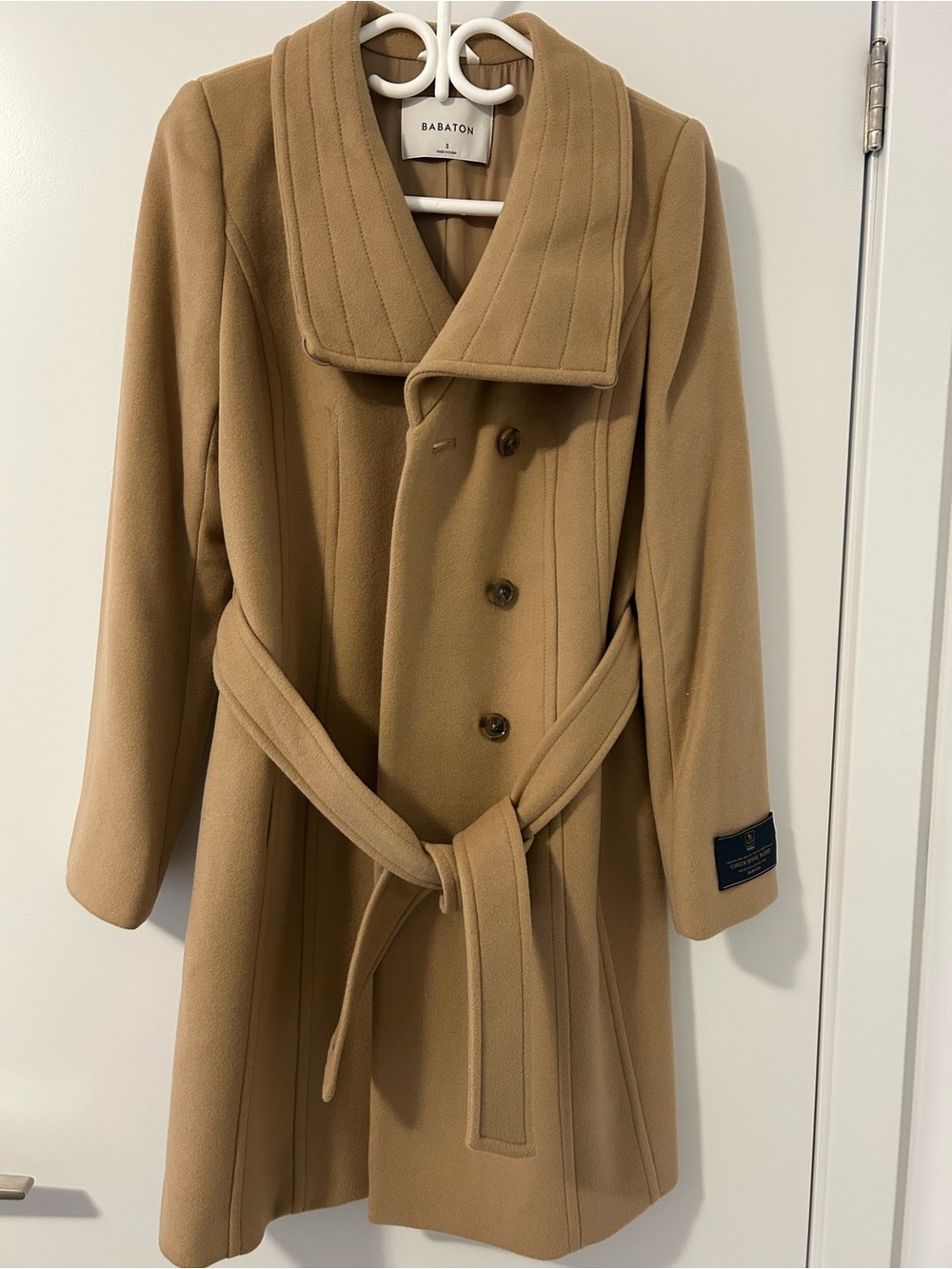 Babaton Camel Wool-Blend Belted Coat